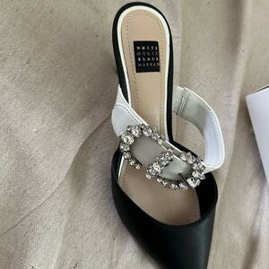 White House Black Market Black and White Jeweled Slingback Heels